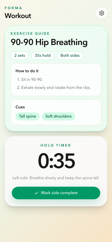 Forma workout session screen with exercise guidance